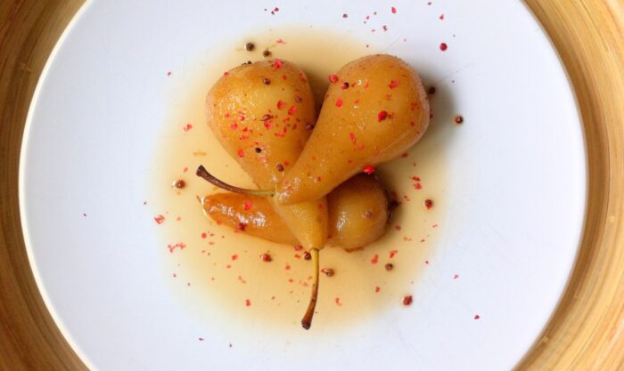 Poached Pears with Grape Molasses